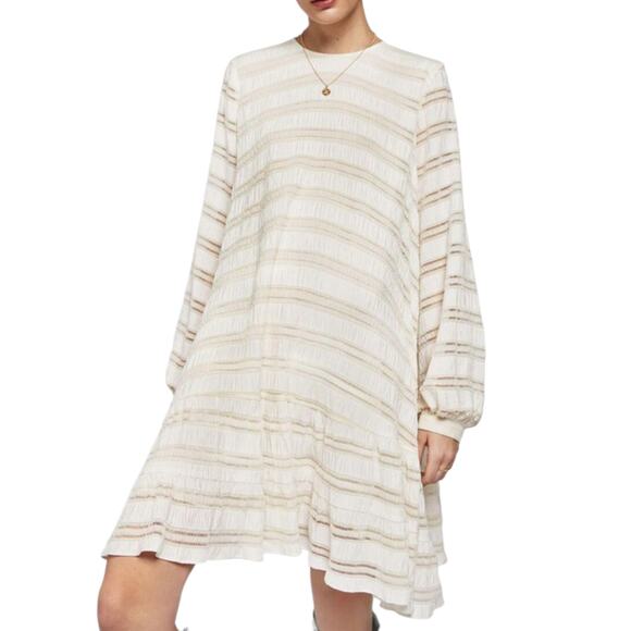 Anine Bing Viola Dress Knee Length Cream Pleating & Lace Uneven Hem M - Picture 1 of 10